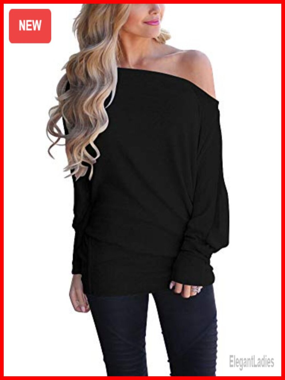 Womens Off Shoulder Batwing Sleeve Oversized Knit Tunic Sweater Pullover